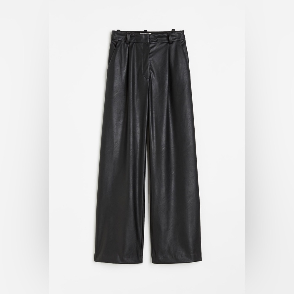 H&M Black Vegan  Faux Leather Wide Leg Pants NWT!